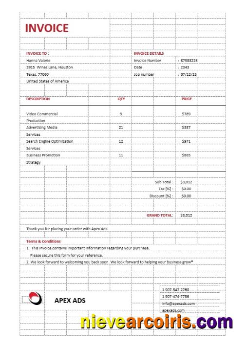 Advertising Consultant Invoice